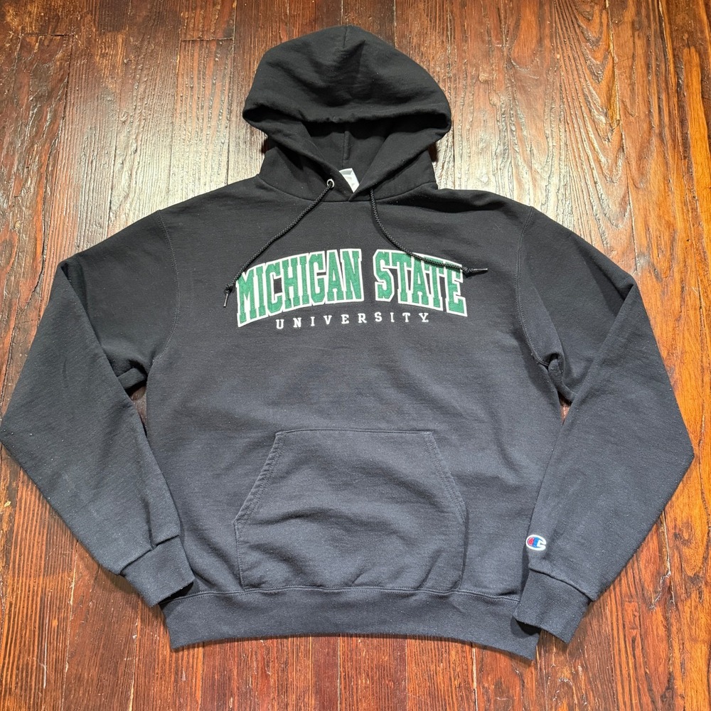 Michigan State Hoodie Mens M Black Spartans Champion Pullover Sweatshirt‎ MSU